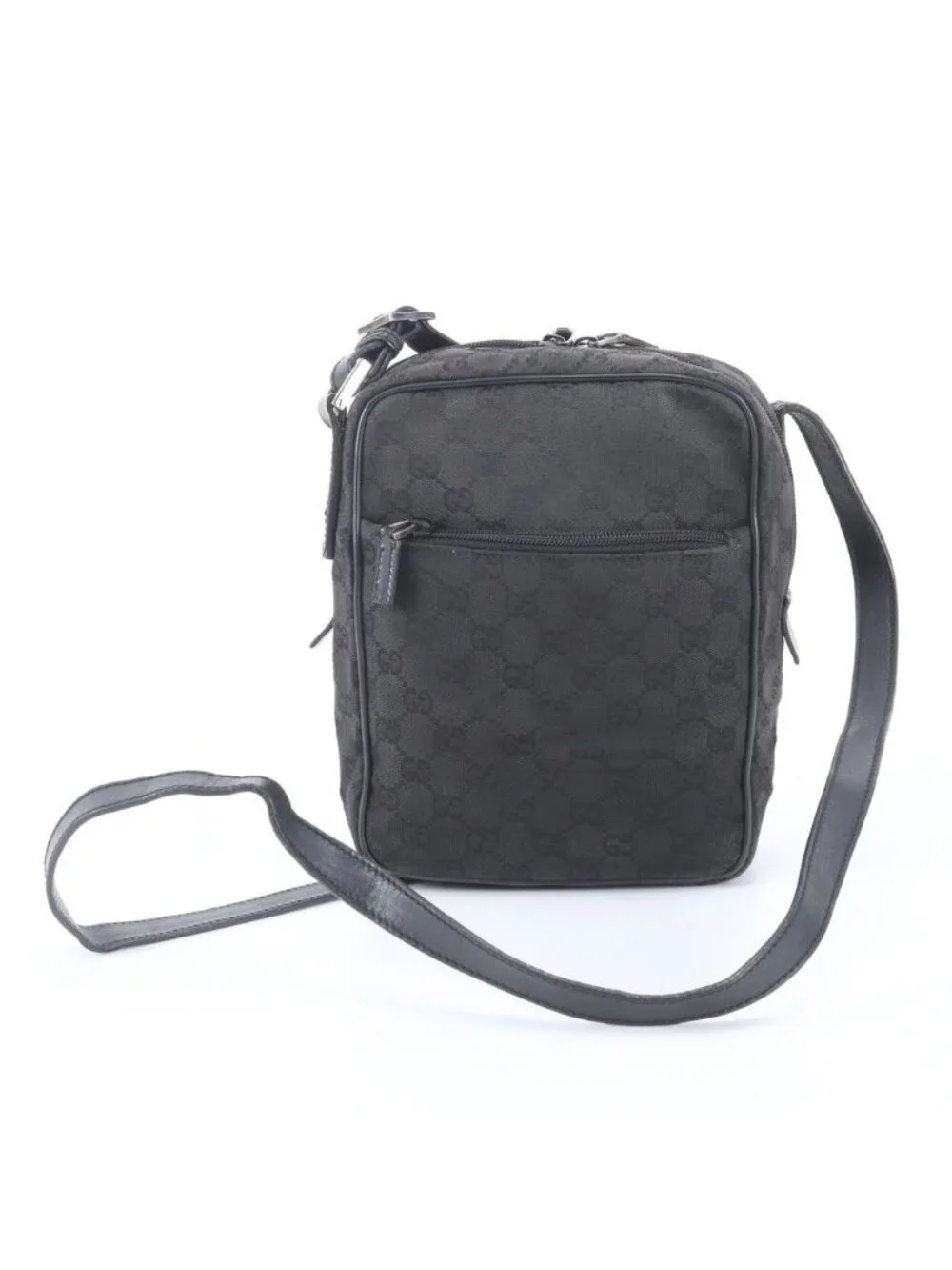 Gucci GG Canvas Leather Shoulder Bag Crossbody Messenger Black